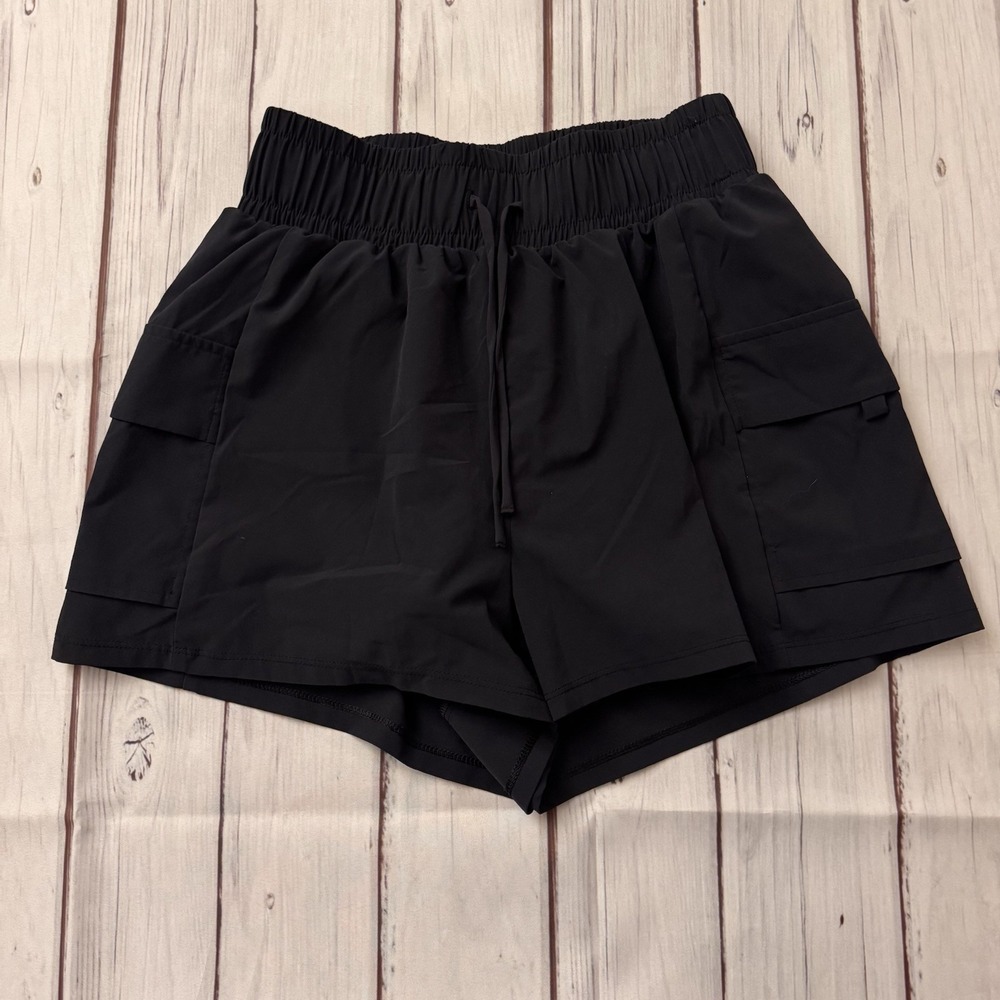 FLX Women's‎ Black High Rise Athletic Cargo Running Shorts Size Small Activewear